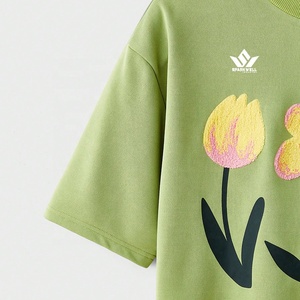 T-shirt pour homme à imprimé floral vert, manches courtes, col rond, jersey de coton, coupe classique, respirant, décontracté, imprimé - Product Image 3