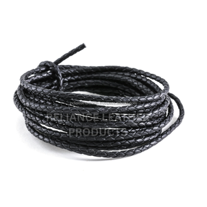 3.0mm Round Bolo Braided Leather <b>Cord</b> <b>Black</b> Shine for Jewelry Designer Durable Finish Leather Craft Supply Bulk Orders Worldwide - Product Image 2