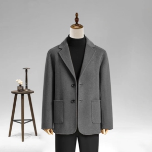 Manteau d'hiver pour hommes matures, à bouton unique, anti-boulochage, doux, 100% laine, imperméable, chaud, écologique, anti-plis, col en V - Product Image 3