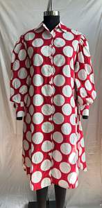 Vestido Midi de Algodón y Lino con Estampado de Lunares, Manga Abullonada, Cuello Camisero, Corte Holgado, Estilo Camisa, para Mujer, Informal, Verano, Oficina - Product Image 3