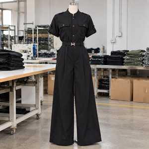 <b>Women</b> Work Knitted Style <b>Utility</b> <b>Jumpsuit</b> Full Length Wide Leg Cargo Romper Sleeveless Belted Waist - Product Image 4