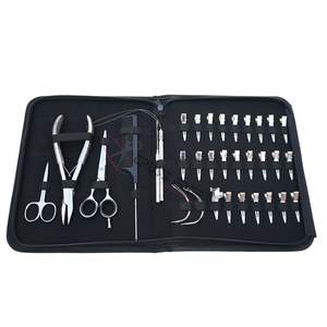 Kit de herramientas todo en uno para extensiones de cabello plateadas con alicates de crimpado de microenlaces, tijeras para cortar hilos, agujas de coser en estuche de almacenamiento - Product Image 1