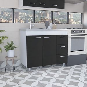 Gabinete de Cocina Lighthouse con 3 Cajones, Base en Wengue Blanco y Negro - Product Image 1