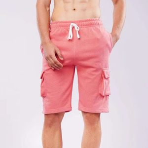 Men's Pink Cargo Shorts Mid Waist Drawstring Elastic Cotton Casual Bermuda Shorts Pockets Solid Color - Product Image 1