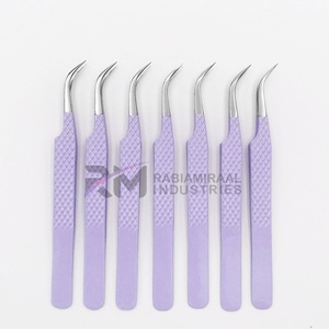 Pince à cils RABIAMIRAAL INDUSTRIES en acier inoxydable, pointe lisse, précision, pointe courbée, manche revêtu violet, anti-magnétique - Product Image 2