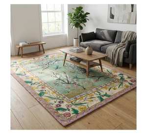 Tapis d'appoint vert menthe à motif floral et oiseaux, le plus vendu, tapis chinois Art Déco sculpté en 3D sur mesure pour la décoration du salon - Product Image 3