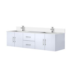 Bianco Lucido 72 Pollici L X 22 Pollici Mobile Bagno Doppio con Set Rubinetteria e Top in Quarzo Bianco - Product Image 4