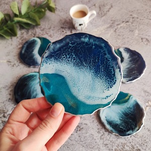 High Quality Eco-Friendly Modern Resin Oval Mats Pads <b>Green</b> Gold Leaf Design 400mm Diameter 5mm Thick Stocked Home Wedding Cafe - Product Image 2