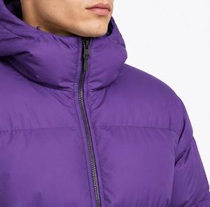 Blouson matelassé à capuche pour homme, violet, en polaire, couleur unie, rembourré en coton, coupe-vent, fermeture éclair, décontracté, pour l'hiver, coupe classique, devant - Product Image 4