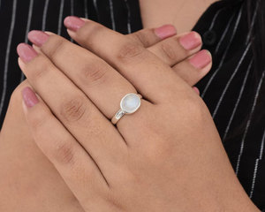 Handcrafted <b>Brass</b> Rainbow Moonstone <b>Ring</b> for Women Raw Hexagonal Natural Stone Handmade Boho Vintage Style Jewelry - Product Image 3