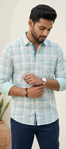 Chemise décontractée d'été pour homme en popeline de coton mélangé respirante, manches longues, coupe classique, col rabattu - Product Image 3