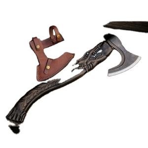 ขวานไวกิ้งคุณภาพสูง ขายดี ผลิตด้วยมือ ด้ามแกะสลัก ใบมีดเหล็กกล้าคาร์บอนสูง ขัดลาย สำหรับตั้งแคมป์ รุ่น Tom/wk Hatchet - Product Image 1