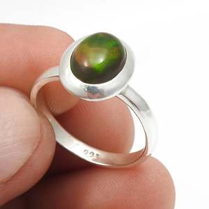 925 Sterling <b>Silver</b> <b>Eternity</b> Wedding <b>Ring</b> In Bohemian Design Oxidized With Oval Cut Black Opal Gemstone For Party & Anniversary - Product Image 3
