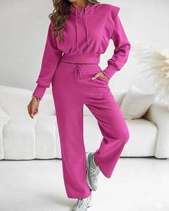 Conjunto Deportivo Personalizado para Mujer, Sudadera Holgada, Pantalones Acampanados, Color Rosa Magenta, Ropa Casual para Estar en Casa, Ropa Deportiva, Conjunto de Dos Piezas - Product Image 1