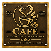Plaque de signalisation moderne en laiton avec motif tasse à café 5x10 po, origine Royaume-Uni, pour porte d'entrée, résistante à l'eau