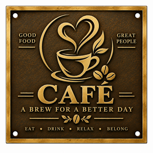Modern Brass Finish Caf Sign Plate with Coffee Cup Design 5x10" UK Origin for Entry <b>Door</b> Water Resistant - Product Image 3