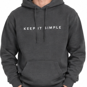 Sweat à capuche gris foncé pour homme, imprimé Keep It Simple, en polaire, coupe classique, style minimaliste, avec poche avant. - Product Image 2