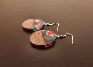 Handmade Round <b>Resin</b> Wood Earrings Multicolor Pattern Dangle Jewelry Crafted with Epoxy <b>Resin</b> and Natural Wood <b>Resin</b> <b>Crafts</b> - Product Image 5