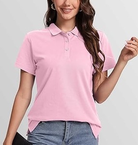 เสื้อเชิ้ตแขนสั้นสีชมพูสำหรับผู้หญิง สีพื้น ผ้าโพลีเอสเตอร์แบบลำลอง ระบายอากาศได้ดี ความยาวปกติ ผ้าถัก - Product Image 3