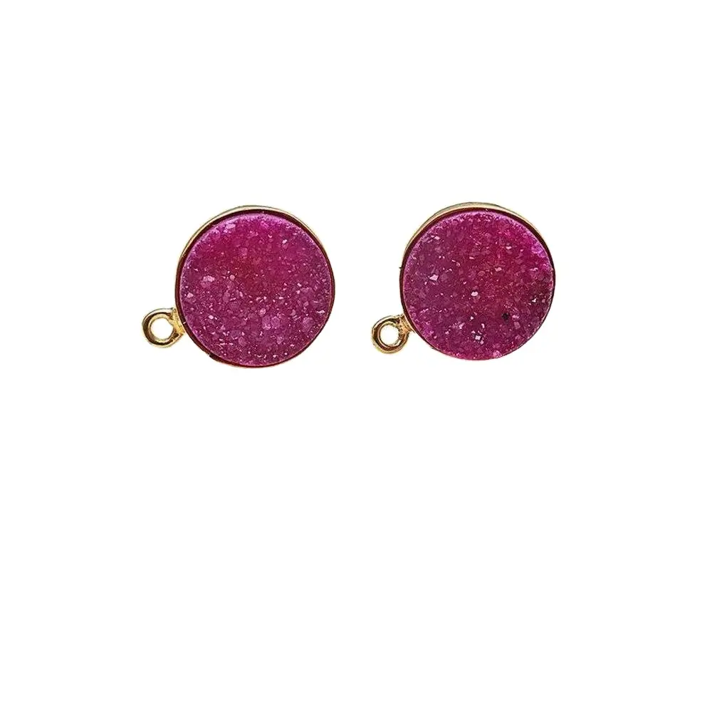 DIY Natural Gemstone Round Druzy Earrings Studs Pair With Single Bails