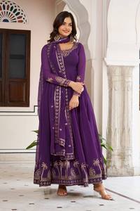Robe de soirée Royal Spark avec dupatta, ensemble robe élégante brodée, robe scintillante, dupatta assortie, ensemble ethnique 3 pièces - Product Image 1