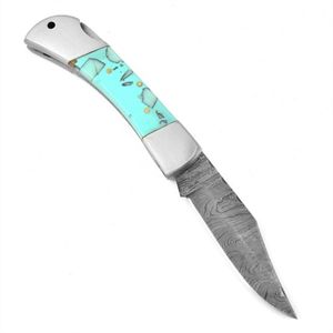 Couteaux pliants vintage faits à la main avec lame à motif Damas, manche en os naturel et poinçon en métal poli pour le camping, la chasse et les activités de plein air - Product Image 2