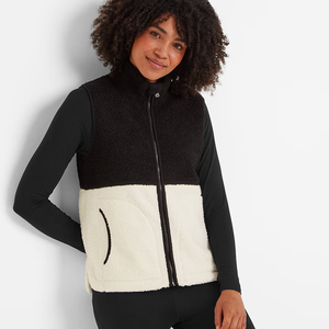 <b>Women's</b> Black White <b>Sherpa</b> Fleece Vest Two Tone Color Block Stand Collar Full Zip Fluffy Thermal <b>Gilet</b> Bodywarmer Outerwear OEM - Product Image 2