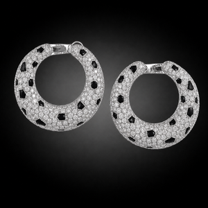 Boucles d'oreilles créoles modernes en émail noir et diamants pour femme, en argent sterling 925, bijoux fins de créateur, cadeau - Product Image 2