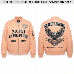Chaqueta Bomber para Hombre, Premium, 180 GSM, Poliéster Satinado, Cuello de Punto Acanalado, Bordado Personalizado, Estilo Varsity, Cierre de Cremallera, Estilo Chaqueta Peach - Product Image 1
