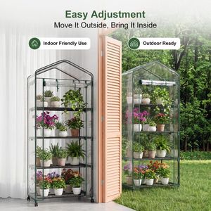 Serre miniature portable à 4 niveaux avec roues, structure en acier résistant à la rouille, couverture en PVC, pour jardinage intérieur et extérieur, 27,17" x 19" - Product Image 3