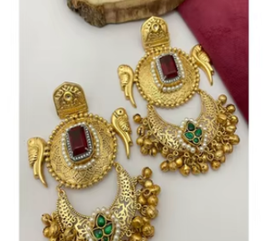 Royal kundan jhumka ต่างหูทองชาติพันธุ์ jhumka พร้อมต่างหูหยดน้ำไข่มุกต่างหูชุบทองสำหรับงานเทศกาลต่างหูชุบทองสำหรับผู้หญิงและเด็กผู้หญิง - Product Image 2