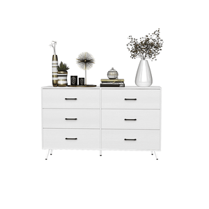 Comò bianco a 3 strati e 6 cassetti, a doppia fila, con gambe alte, rivestito in tessuto non tessuto, in truciolato, 133x40x84 cm - Product Image 2