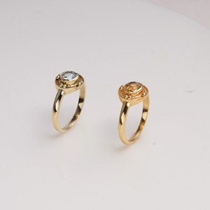 Brass Gemstone <b>Ring</b> Blue Topaz Round Bezel Setting Natural Stone Fixed Size Minimal <b>Statement</b> Handmade Women's Jewelry - Product Image 6