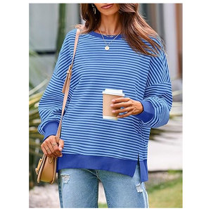 เสื้อสเวตเชิ้ตโอเวอร์ไซส์สำหรับผู้หญิง สไตล์ลำลอง ผ้าวาฟเฟิลถัก แขนยาว คอกลม ทรงหลวม สวมใส่สบาย - Product Image 2