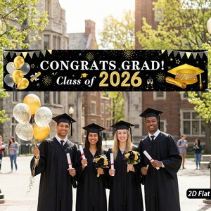 Felicitaciones Graduados Clase de 2026, Pancarta de Graduación Negra y Dorada, Pancarta Colgante de Poliéster, Letrero Decorativo para Fiesta de Graduación - Product Image 5