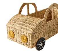 Panier de rangement pour jouets en jacinthe d'eau tressée à la main avec roulettes, adorable chariot en osier pour chambre d'enfant garçon