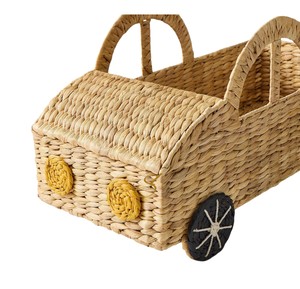Cesta de mimbre tejida a mano con ruedas para camión, organizador de juguetes de mimbre lindo para niños, contenedor para guardería - Product Image 4