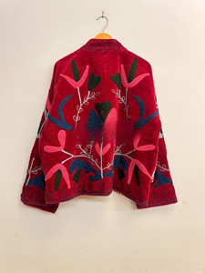 Maroon Velvet <b>Jacket</b> for Women Premium Handcrafted Kashmiri Style Floral Aari Embroidery Work Elegant Ethnic Winter Wear <b>Jacket</b> - Product Image 2