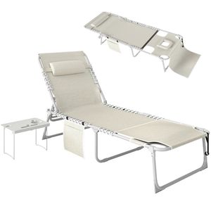 Sedia Pieghevole Beige per Prendere il Sole, Lettino Portatile da Giardino - Product Image 5