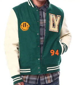 Chaqueta Varsity de Alta Calidad, Estilo Urbano, 100% Poliéster/Algodón, Tejido Lona, Invierno, Impermeable, Transpirable, con Botones y Forro de Piel de Oveja - Product Image 1