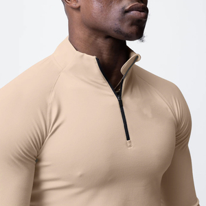 Men's Slim Fit Long Sleeve Stand <b>Collar</b> <b>T</b>-<b>Shirt</b> Solid Brown Quick Dry Knitted Polyester Casual Sporty Wear - Product Image 6