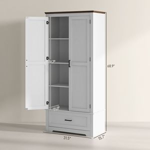 "White Freestanding <b>Kitchen</b> <b>Pantry</b> Cabinet with 2 Doors & Adjustable Shelves" - Product Image 3