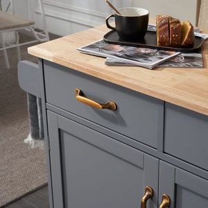 Carrito de Comedor de Dos Puertas y Una Cajón, MDF y Madera de Caucho, Pintura en Aerosol Gris, 99.5*40*85.5cm, Islas y Carritos de Cocina - Product Image 5