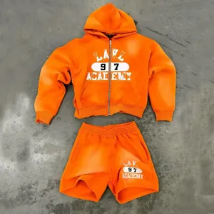 Conjunto de Sudadera con Capucha y Pantalones Cortos LAV 97 Academy Naranja para Niños, Chándal Informal de Algodón con Cremallera Frontal y Bolsillos Laterales - Product Image 1