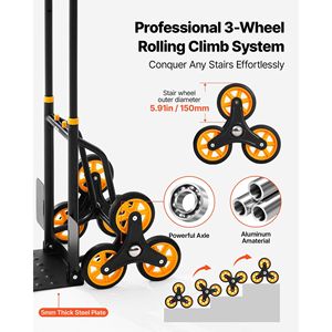 Carrello Pieghevole Robusto con Capacità di Carico di 150 Kg per Salire le Scale, con 6 Ruote, 2 Carrelli per la Spesa e Manico Telescopico - Product Image 3