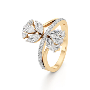 Anillo de compromiso de lujo con diamantes en forma de flor y corte de pera, de oro de 18 quilates para mujer - Product Image 1