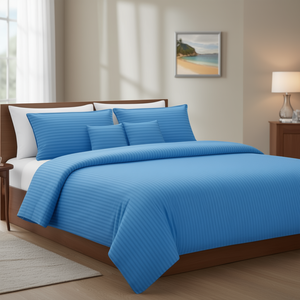 220TC Hotel <b>Bed</b> Sheet Set Stripe Cotton Bedding for King Size <b>Bed</b> & 2 Pillow <b>Covers</b> for Home & Hotel Use - Product Image 3