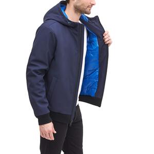 Blouson Softshell Homme Personnalisé à Capuche Bleu Marine Doublure Contrastante Imperméable Coupe-Vent Uniforme Équipe de Voile Manteau d'Entreprise - Product Image 4