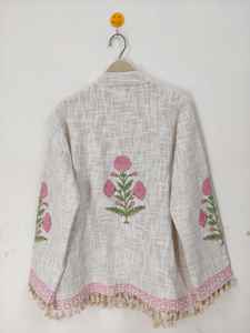 Chaqueta Bomber Clásica de Algodón con Estampado Artesanal, Reversible, Ecológica, Transpirable, Diseño Floral Bohemio para Invierno, Corta - Product Image 6