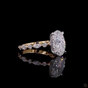 Oval Cut Lab Grown Diamond Engagement <b>Ring</b> 14K 18K Gold Solitaire <b>Ring</b> with Side Stones Luxury Fine Jewelry Women Wedding <b>Ring</b> - Product Image 4